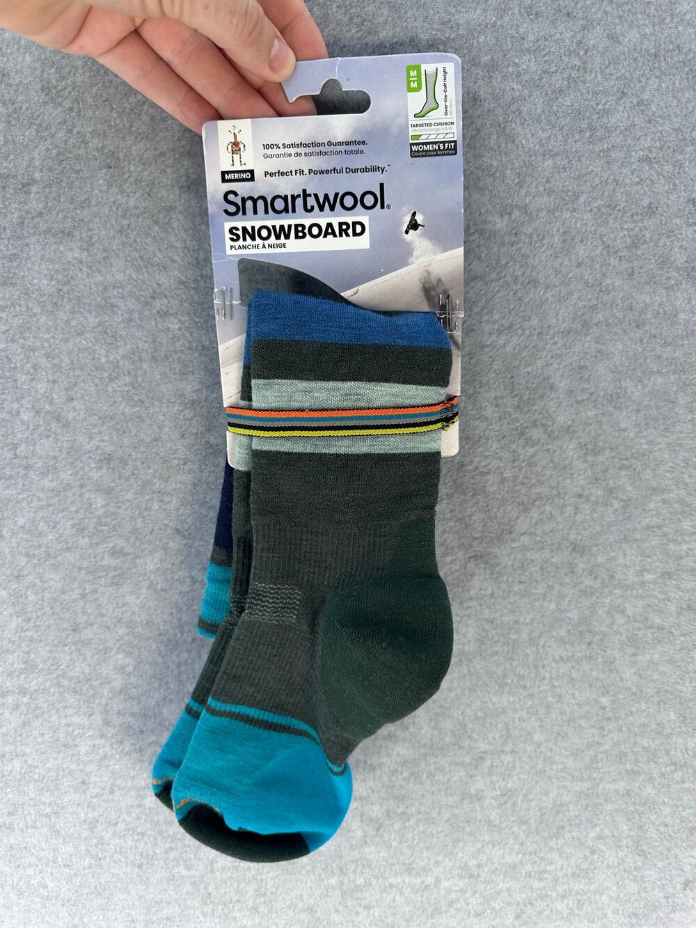 NWT Smartwool Womens M (7-9.5) Snowboarding Socks Cushioned Wool Nylon Sage Blue